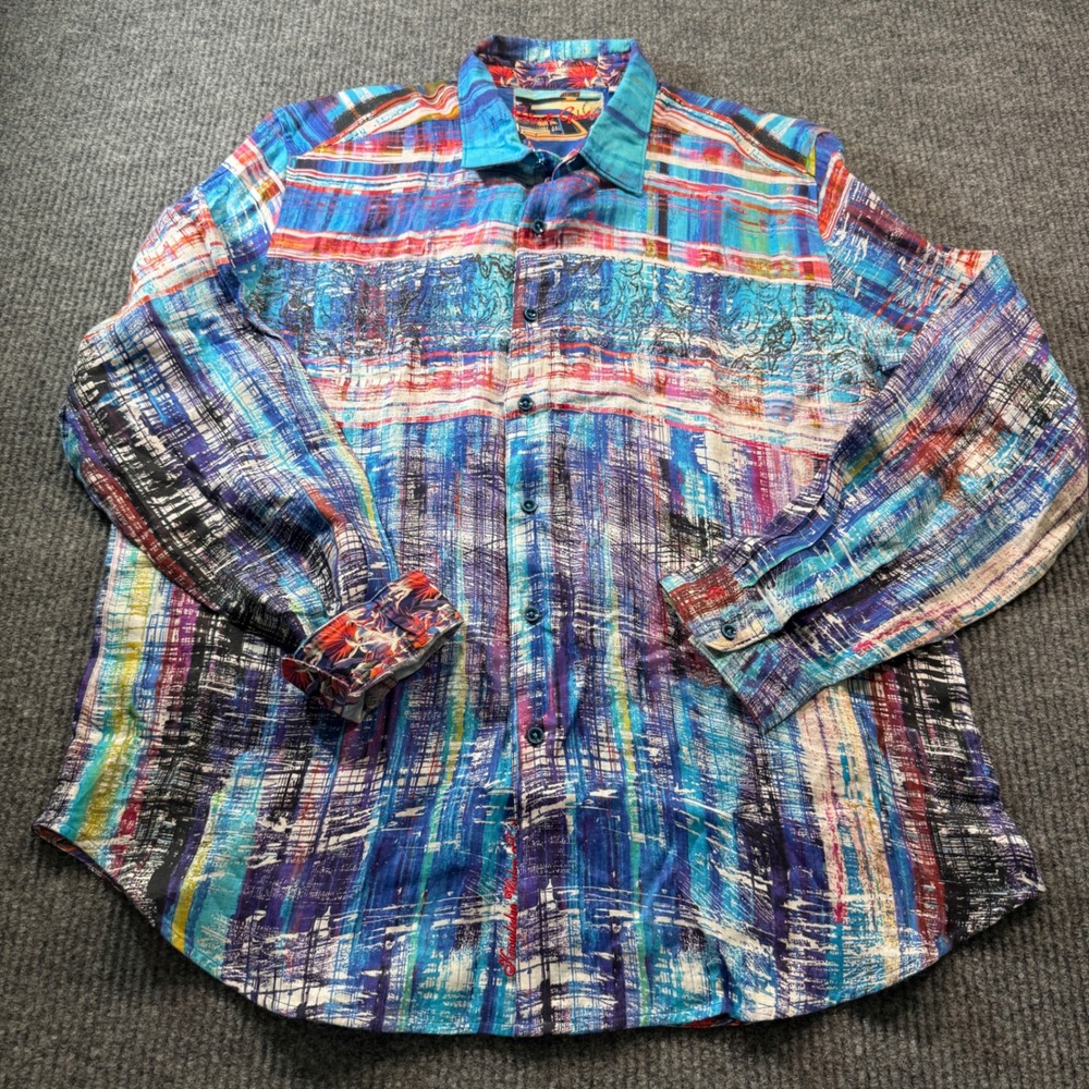 Robert Graham Linen Button Down Shirt Mens 2XL Abstract Long Sleeve Luxury NWOT